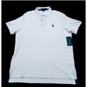 U.S. Polo Assn. Men Large Interlock Polo Luxury Feel Golf White Shirt Preppy NEW